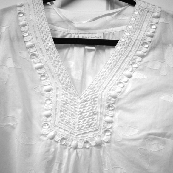 New Charter Club Embroidered Butterfly Design Top White Small - Picture 2 of 7